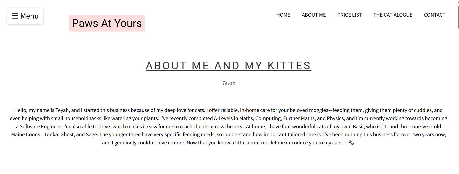 About Me section with bio