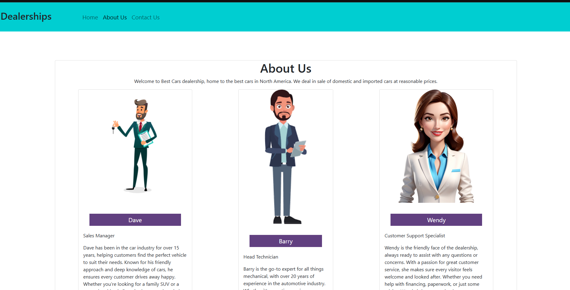 Dealership list screenshot by state