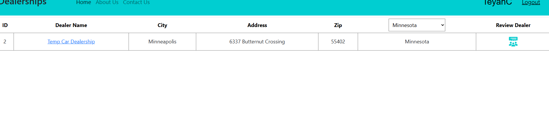 Dealership list screenshot by state
