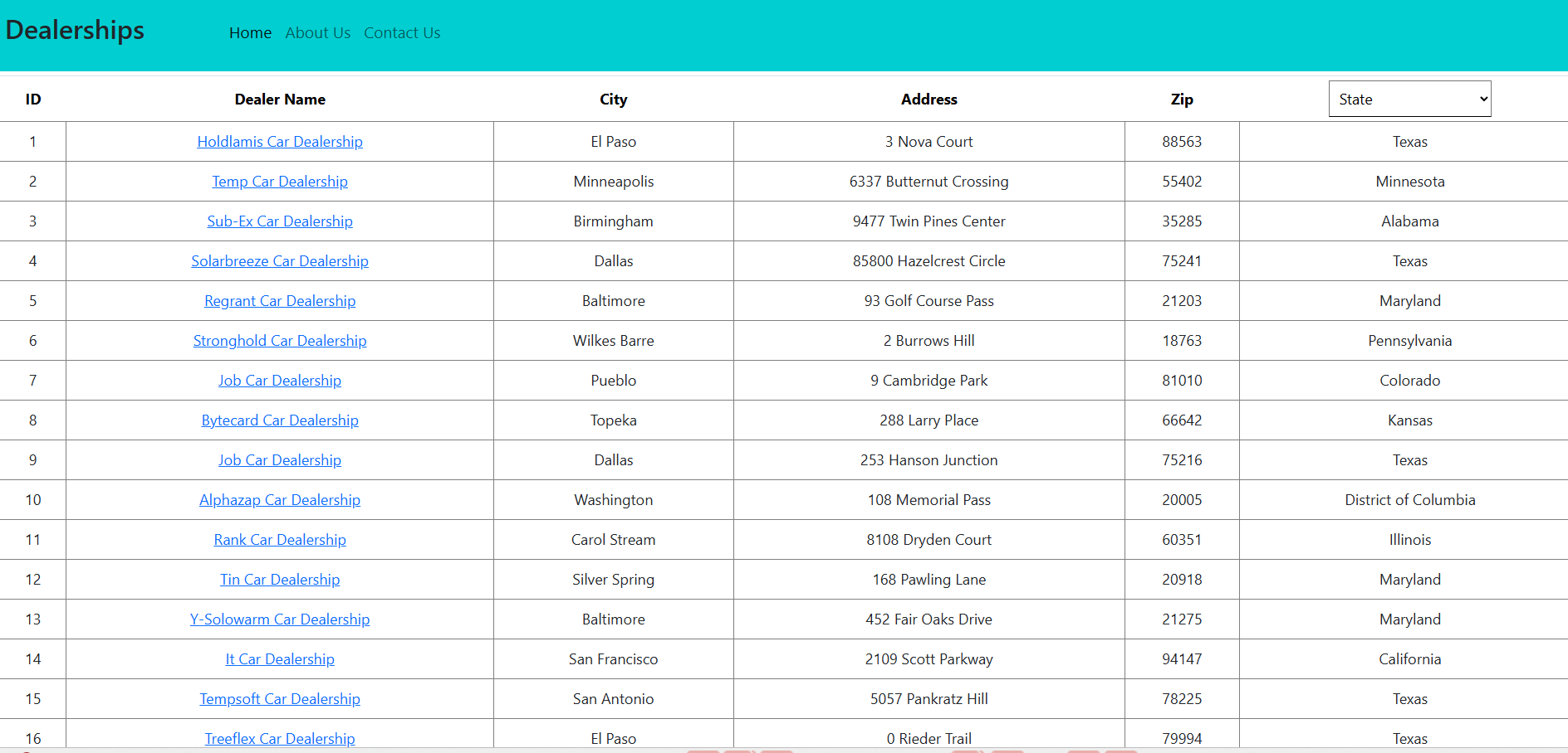 Dealership list screenshot