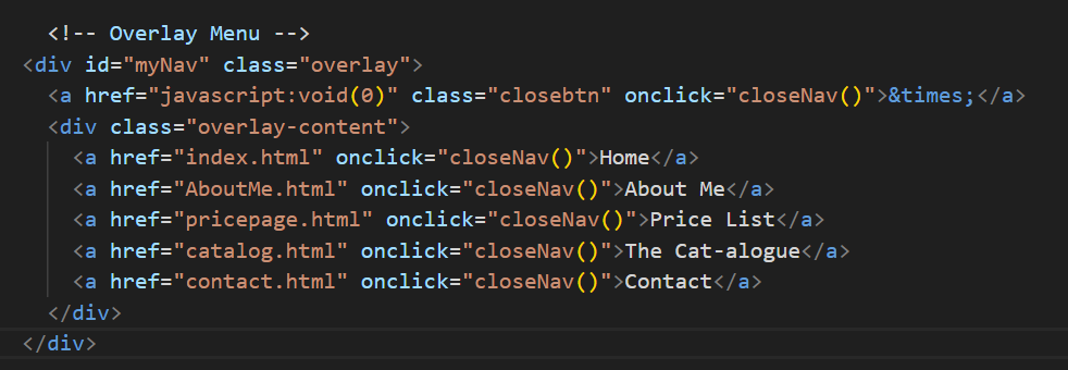 Code showing overlay menu functionality