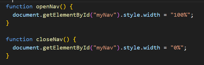 Code showing overlay menu functionality