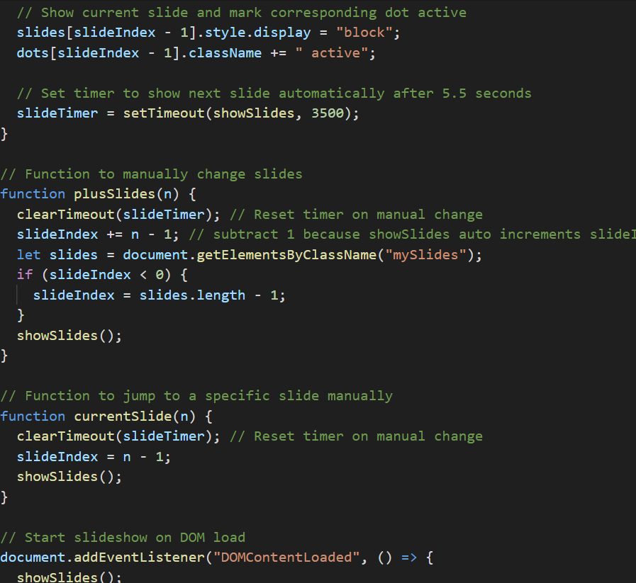 Code showing slideshow functionality